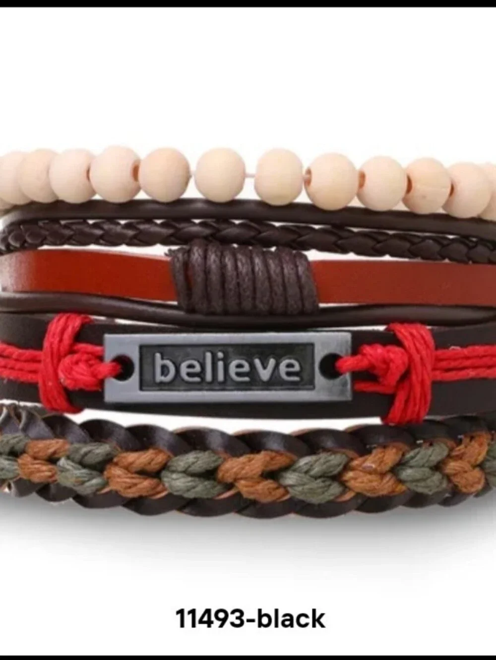Men's Leather Bracelets Set Beaded Believe Braided 4pc Jewelry New G32